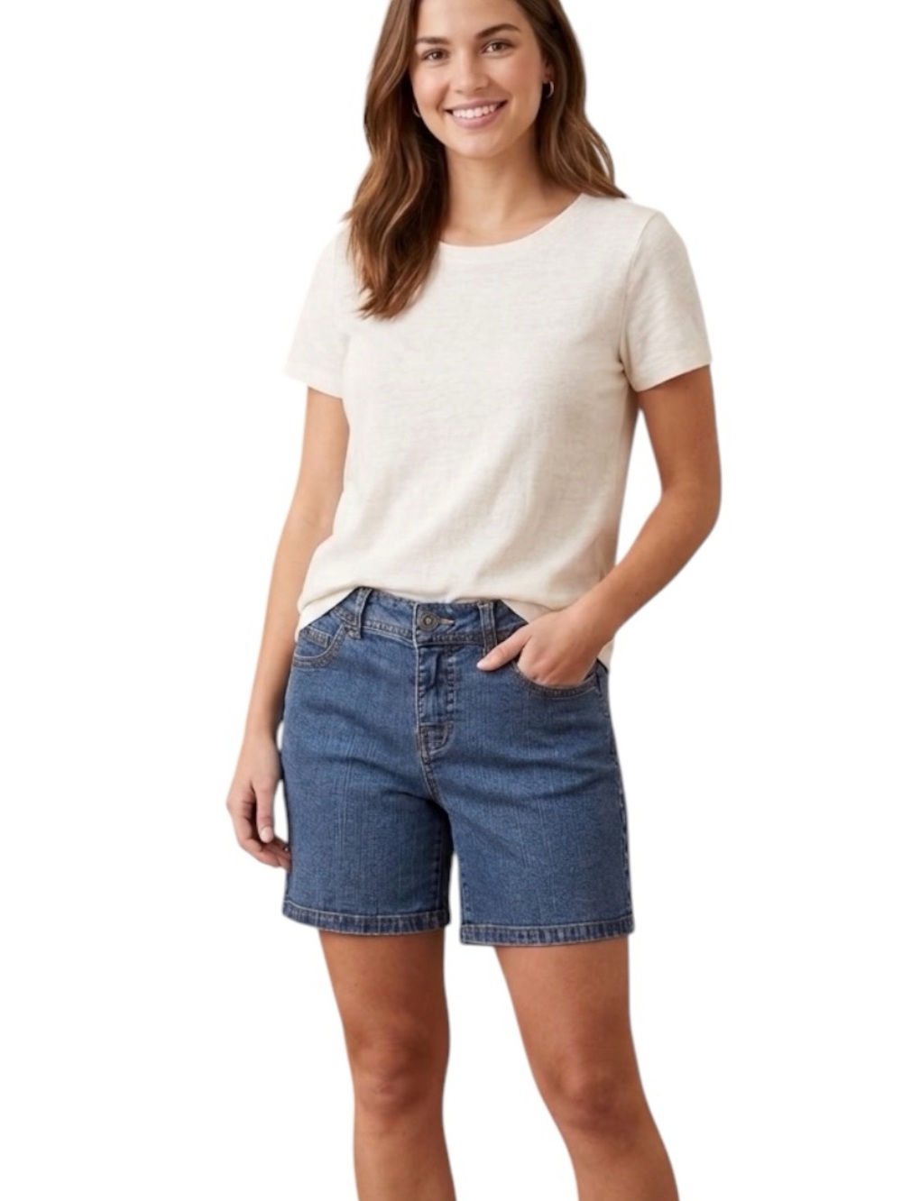 St. John's Bay Denim Shorts Size 4 Medium Wash Stretch Mid Rise Jean Shorts EUC